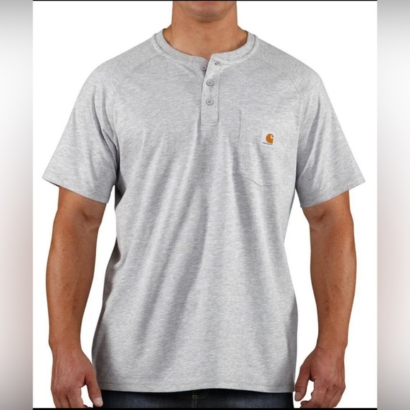 Carhartt Gray Short Sleeve Henley Pocket Heavy Cotton Tee Classic Comfort NEW - Picture 1 of 11